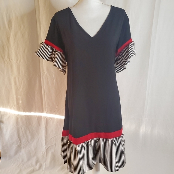 SHEIN Women's Contrast Stripped Flounce Sleeve Smock Dress NWOT - Picture 5 of 14